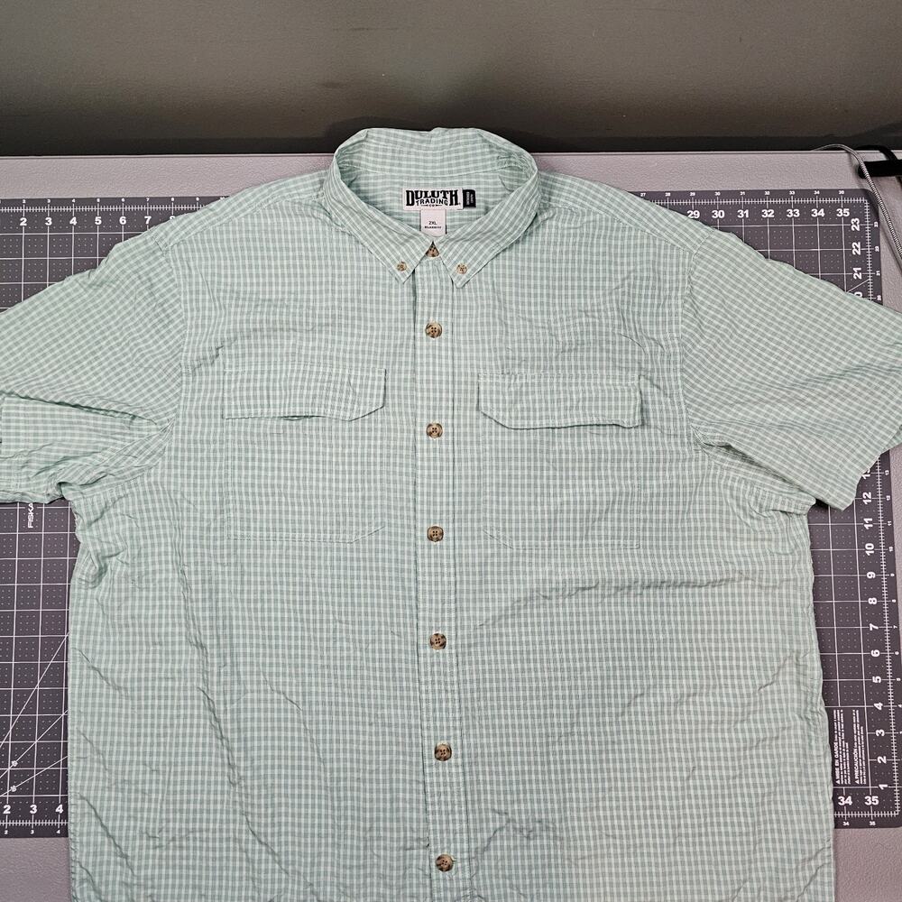 Duluth Trading Plaid Shirt XXL Green Gingham Workwear Camp Outdoor Stretch